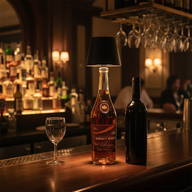 Flaschenlampe an der Bar