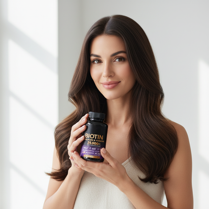 Frau mit Biotin Produkt - Variante 2